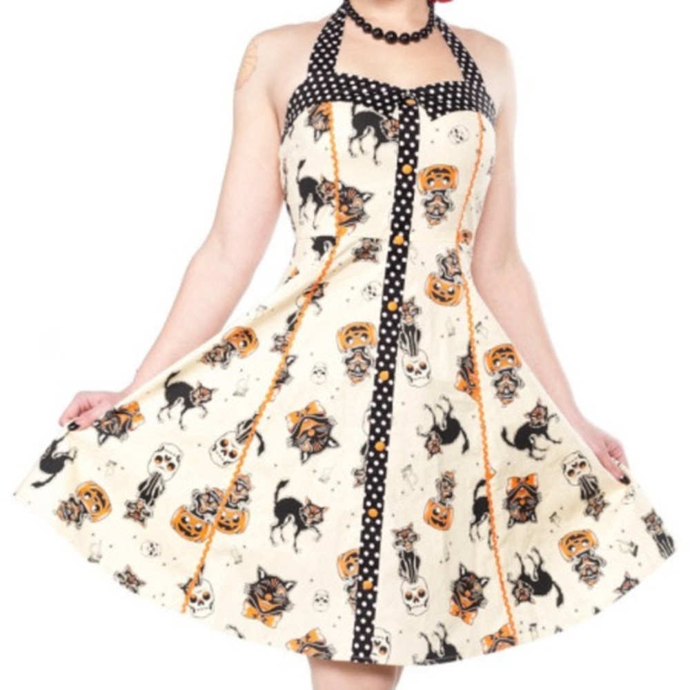 Sourpuss Clothing Retro Black Cat Dress - sz L